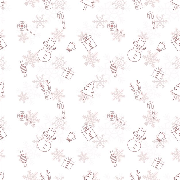 Christmas repeat pattern created with Christmas object outline shapes Seamless Christmas pattern