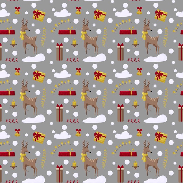 Christmas seamles pattern with tree santa decoration gifts