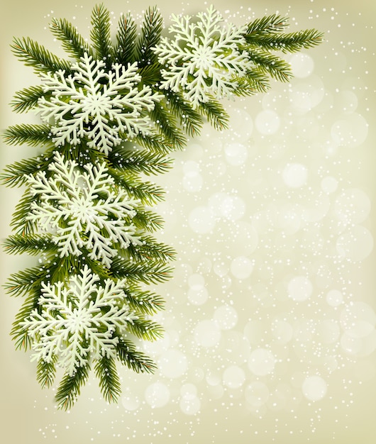 christmas tree branches and snowflakes