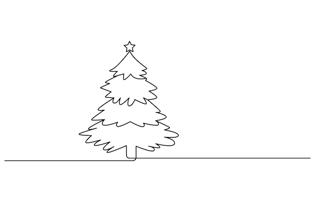 christmas tree continuous line drawing with editable stroke