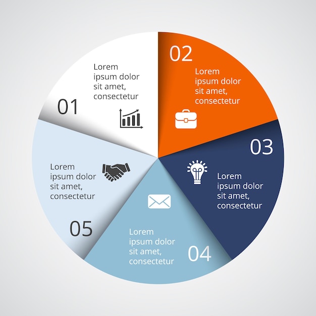 Circle diagram Vector Infographic Presentation template Chart 5 options steps