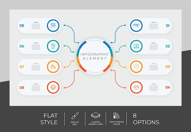 circle option infographic vector design with 8 options colorful style for presentation purposeflat option infographic can be used for business and marketing
