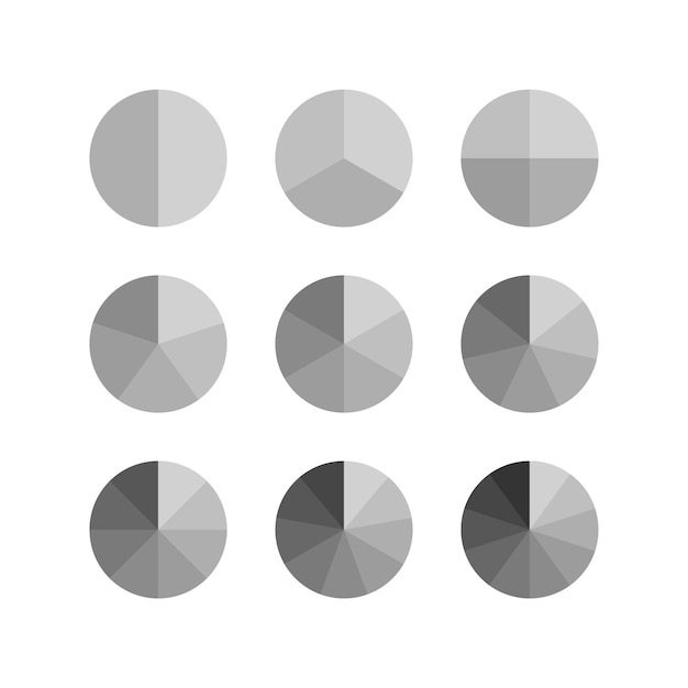 Circle section template in shades of gray colors Circular structure chart Piechart with segments and slices