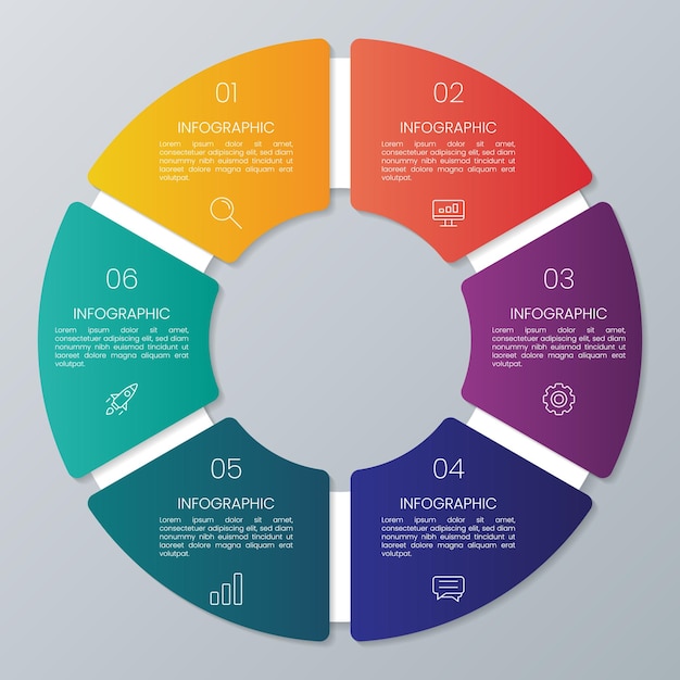 circle shape infographic chart template with 6 options