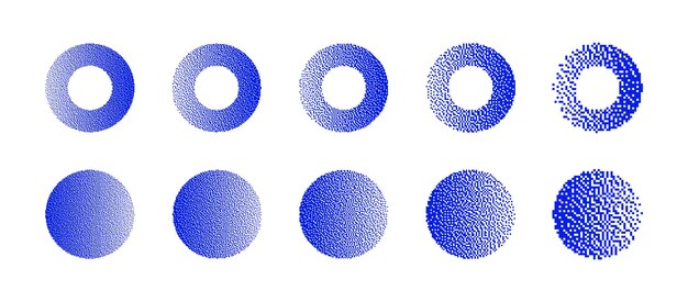 Circles with different resolution of bitmap dither gradient vector set on white