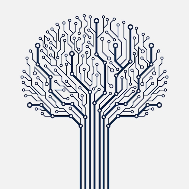 Circuit technology tree on white background Computer engineering hardware system Vector