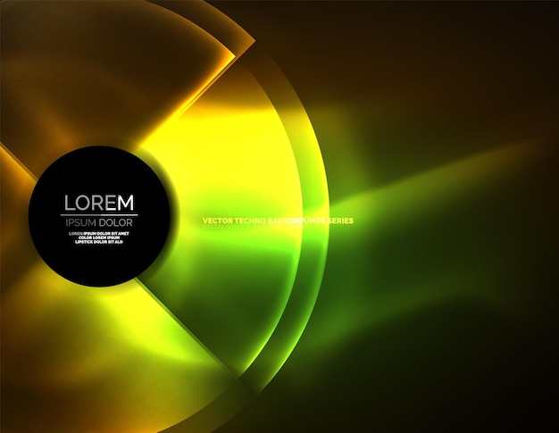 Circular glowing neon shapes techno background Abstract shiny transparent circles on dark technology space