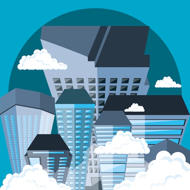 Cityscape with buildings scene