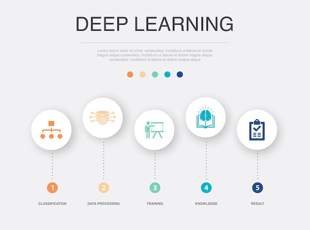 Classification Data processing training knowledge result icons Infographic design template Creative concept with 5 steps