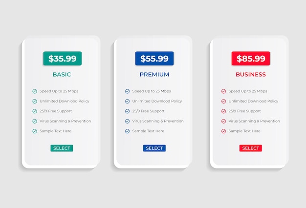 Clean plans price table template