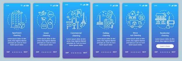 cleaning services onboarding mobile app page screen vector template