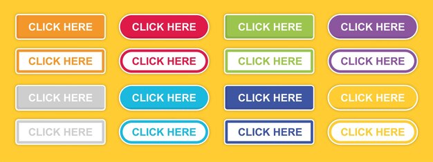 Click here button with arrow pointer clicking icon Click here vector web button