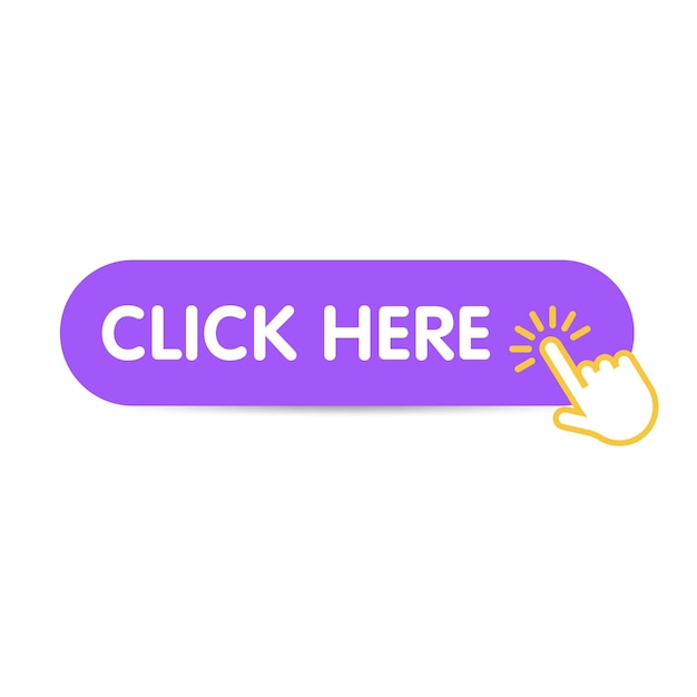 Click here button with hand pointer clicking Click here banner Vector