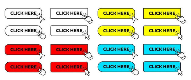 Click Here Buttons with cursor set Web buttons icon Buttons for Website