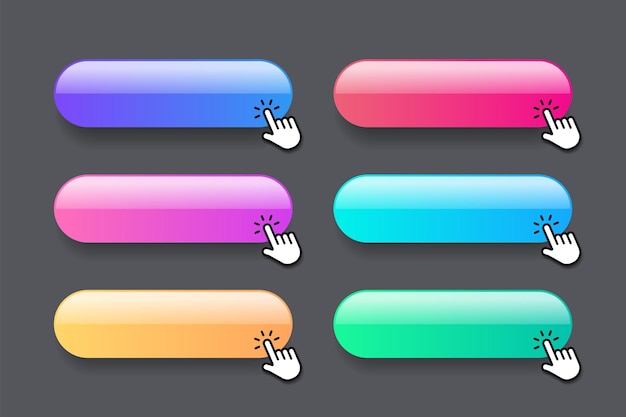 Click here web buttons with hand cursor Set of action button with arrow pointer Click button