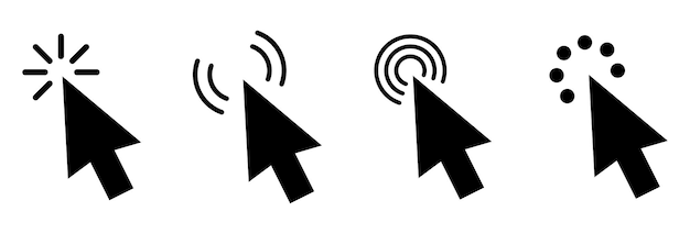 Click icon Cursor Clicking cursor or pointer icon Arrow icons set and loading icons Click mouse cursor icons Vector illustration