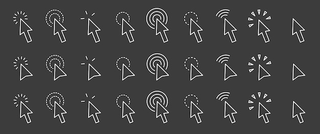 Click vector icon cursor symbol White arrows on a gray background