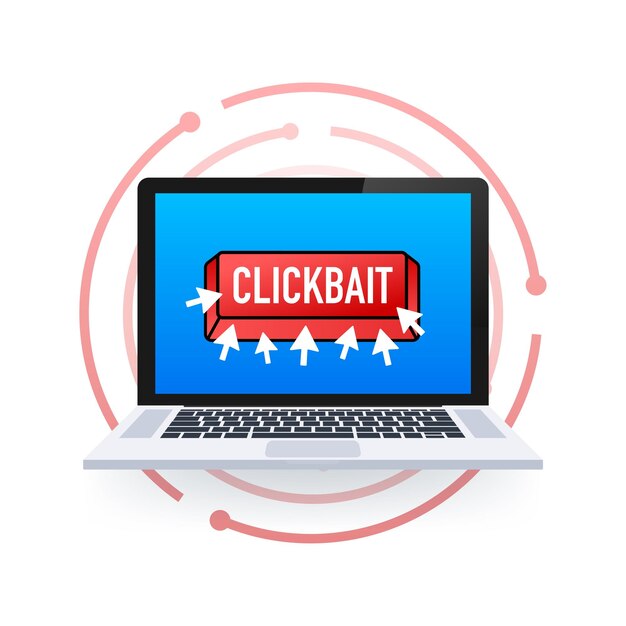 Clickbait red button Hand click icon symbol Cursor arrows push button Vector stock illustration