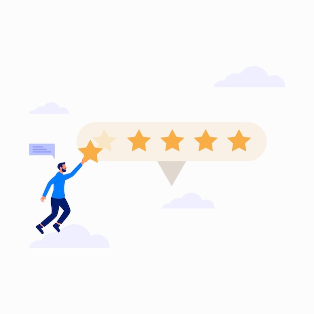 client with five yellow stars giving satisfaction rating flat illustration