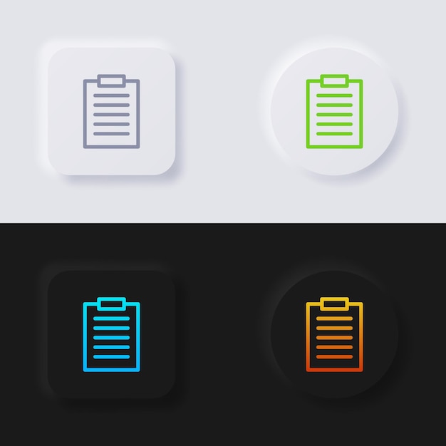 Clipboard icon set, Multicolor neumorphism button soft UI Design for Web design.