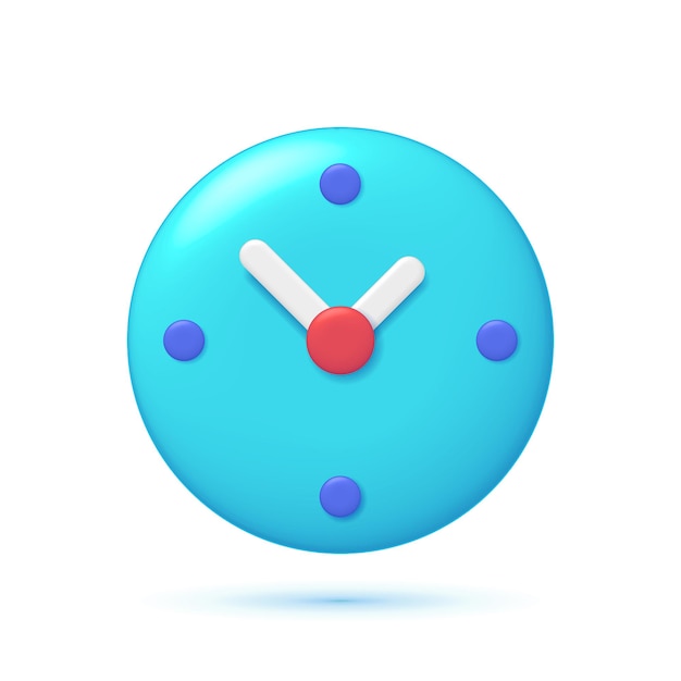 Clock icon in flat style. 3d Clock face. Cartoon timer on blue background. Business watch. Vector