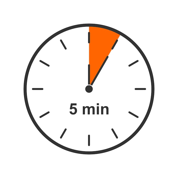 clock icon with 5 minute time interval countdown timer or stopwatch symbol for cooking or sport game