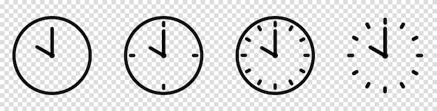 Clock icons set Line art style Time symbol