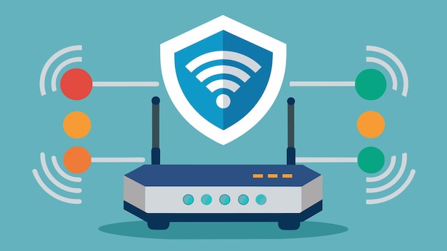 Closeup of a router with multiple layers of builtin security features representing the advanced
