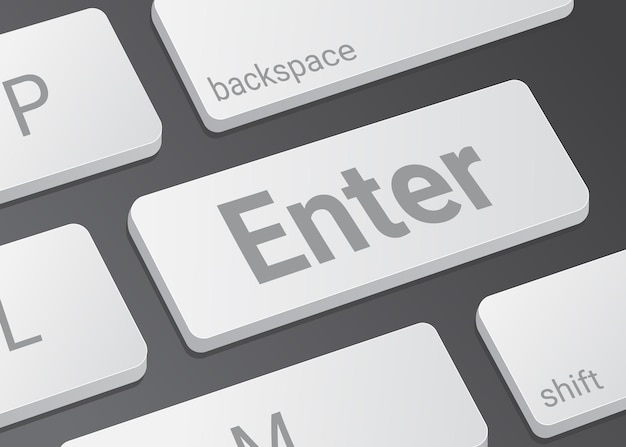 closeup of the enter button on a realistic white modern keyboard illustration of a laptop