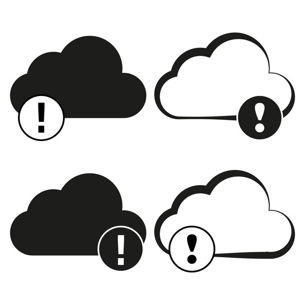 cloud alert icons exclamation mark symbols vector warning signs black and white design