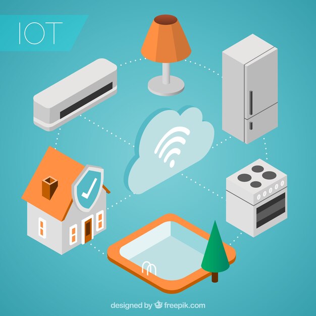 cloud and isometric objects with wi-fi