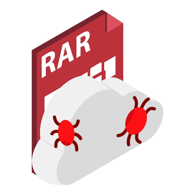 Cloud bug icon isometric vector Cloud with software bug and rar file icon Archiving program data storage internet security cybercrime