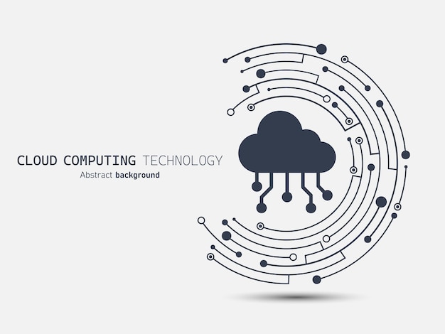 Cloud circuit on a crescentshaped circuit board Cloud computing technology Internet and cyber technology concept Data center Vector illustration for web and template