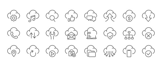 Cloud computing and network icons Simple style icons Hosting server web security symbols
