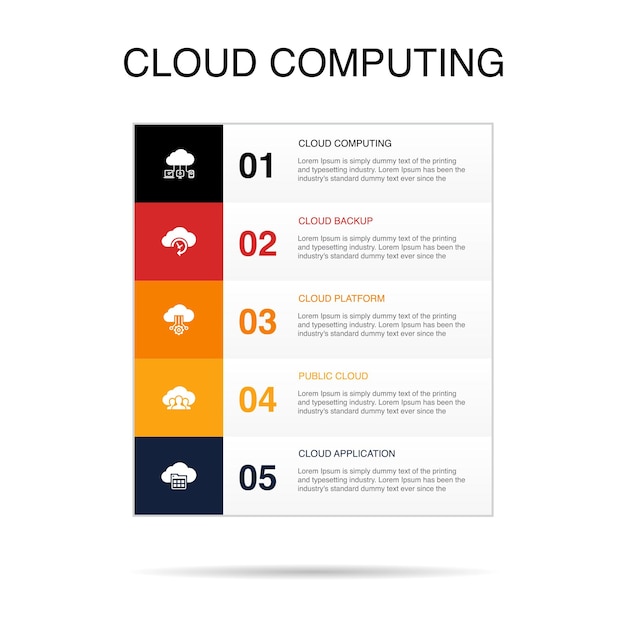 Cloud computing Backup platform public cloud Cloud application icons Infographic design template Creative concept with 5 steps