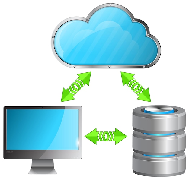 Cloud Computing Concept with Computer Database Icon and Arrow isolated on white background vector