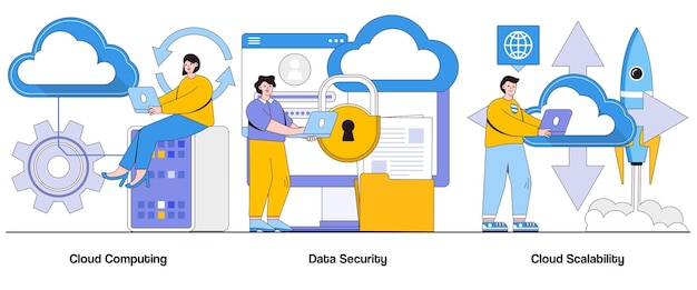 cloud computing data security cloud scalability concept with character business cloud abstract vector illustration set cloud integration data privacy seamless accessibility metaphor