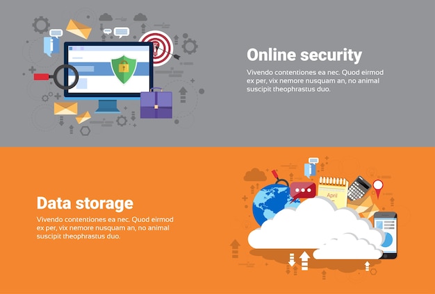 Cloud Computing Database Storage Services, Online Security Data Protection Web Technology Banner Fla