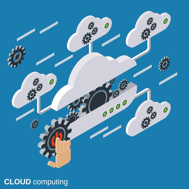 Cloud computing flat isometric vector concept illustration