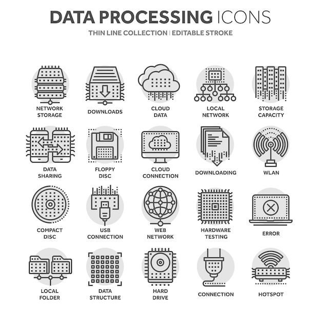 cloud computing internet technology online services data information security connection thin line black web icon set outline icons collectioncircle element