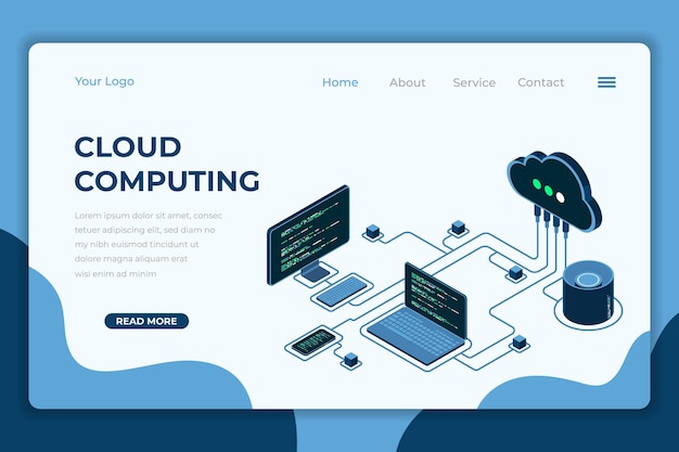 Cloud computing isometric landing page Cloud storage server Cloud computing online database technology Isometric technology