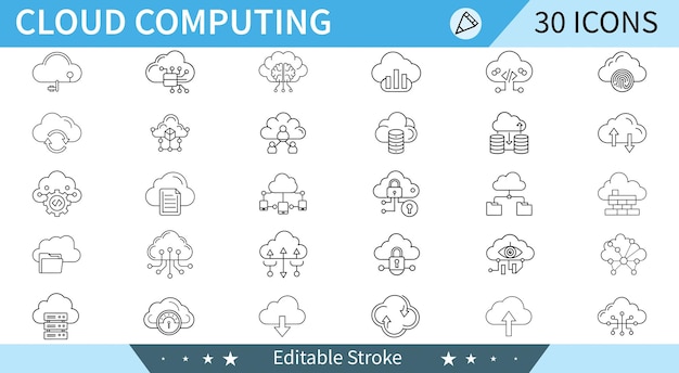 Cloud Computing line icon set Data storage Networking Security and more Editable stroke