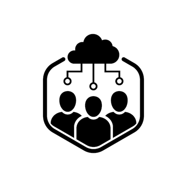 Cloud computing or personal data sync icon concept of family subscription in hosting and electronic docs management flat simple modern black coworking logotype graphic art design isolated on white