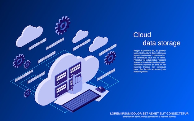 cloud computing remote data storage flat isometric concept illustration