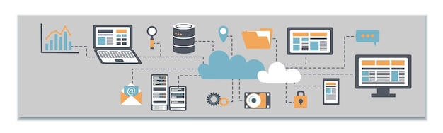 Cloud computing social media banner Hitech cloud connection technology linkedin cover header