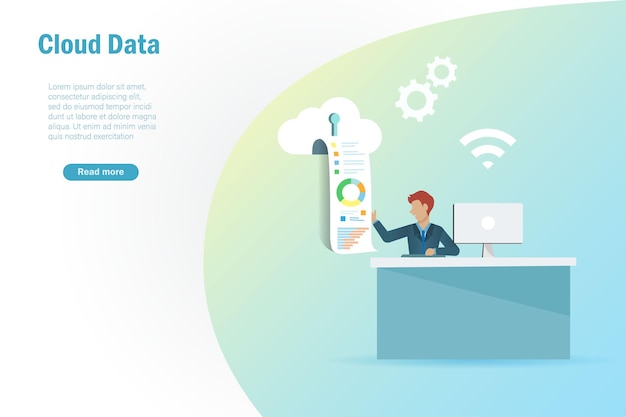 Cloud data storage downloading and sharing on smart devices Businessman get graph chart data