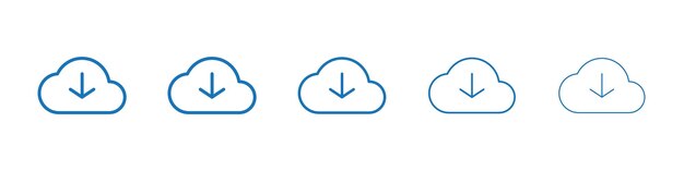 Cloud download icon Symbol collection thin outline set