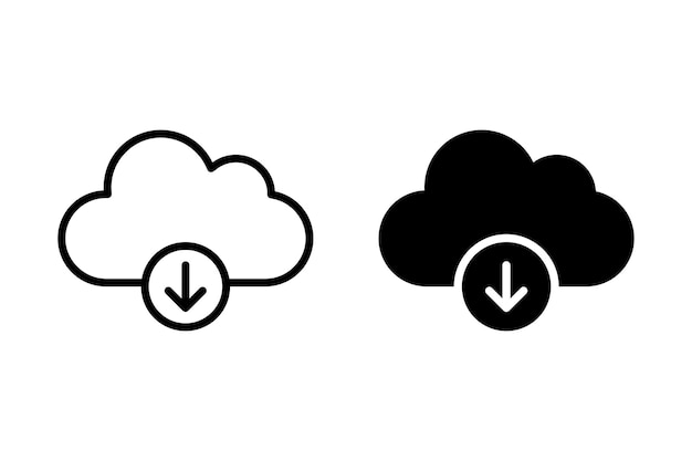 Cloud download vector icon set outlined and solid style