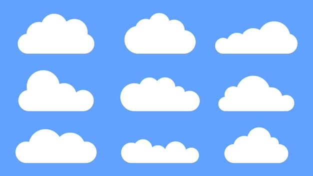 Cloud icon set Isolated vector symbol on blue background