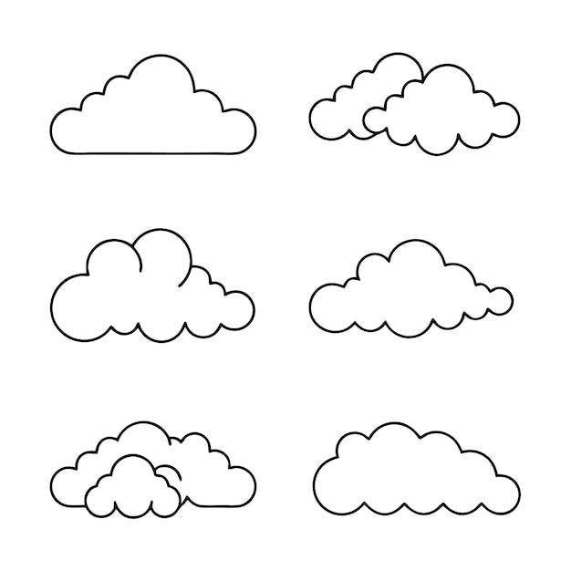 Cloud line art set vector illustration